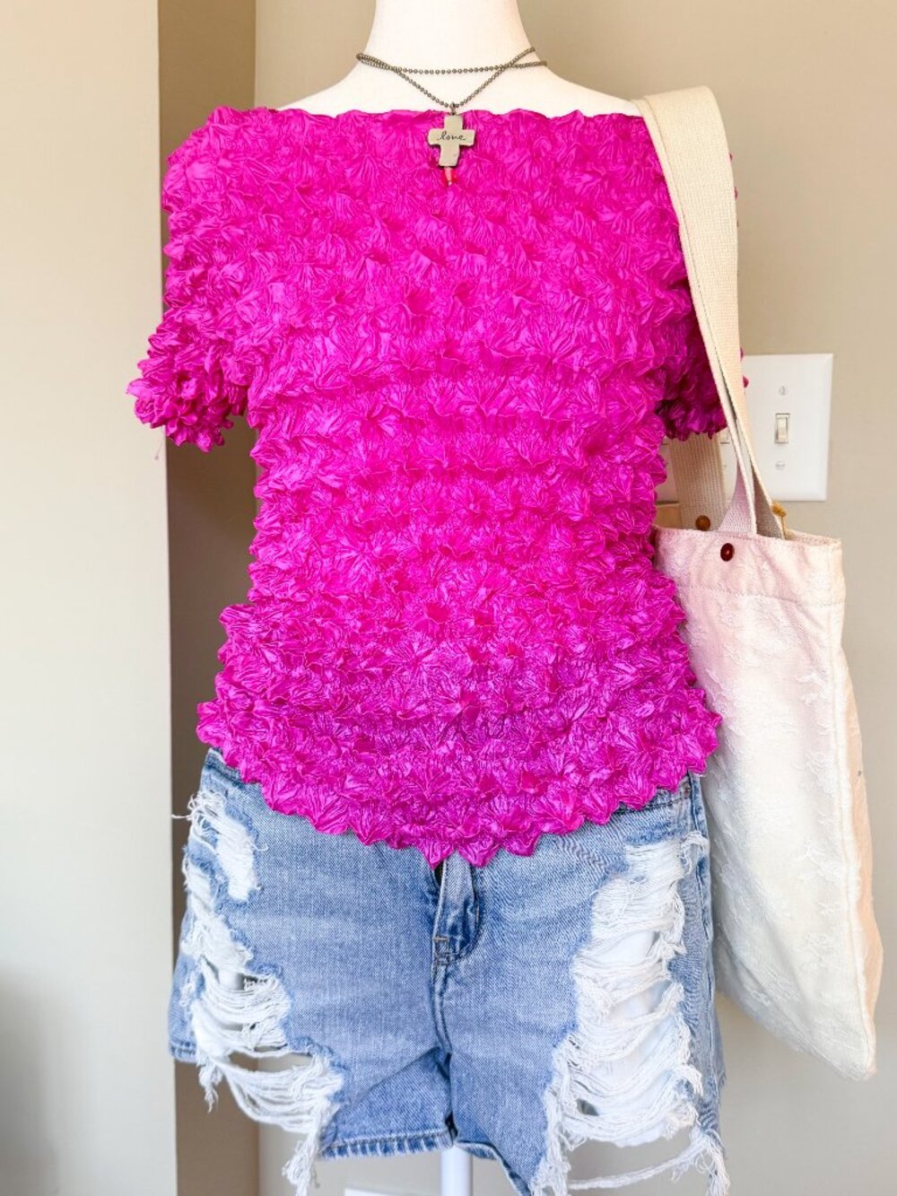 Popcorn Bubble Blouse Hot Pink - one size